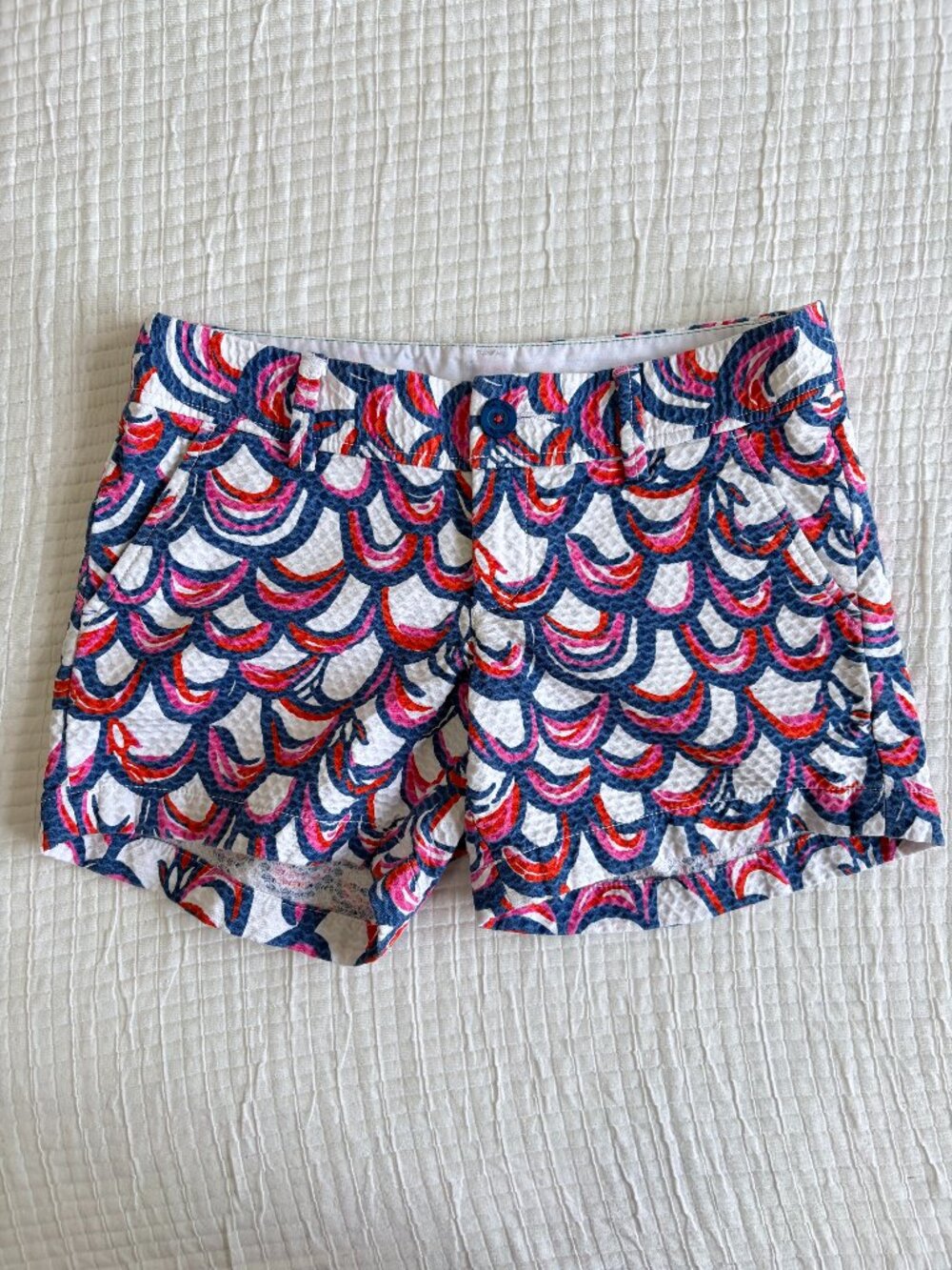 Lilly Pulitzer Callahan Shorts Womens 0 Blue Pink Print Textured Resort Preppy